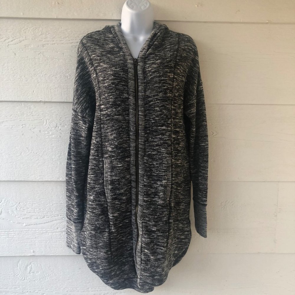 Wishlist Size Medium Longline Sweater Grey White Full Zip Hooded Sweater